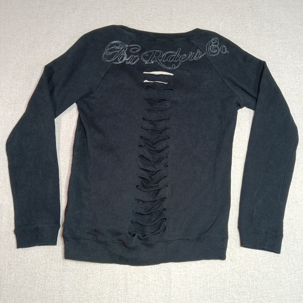 Fox Racing Fox Riders Co Black Distressed Ladder Back Sweatshirt Womens M Grunge